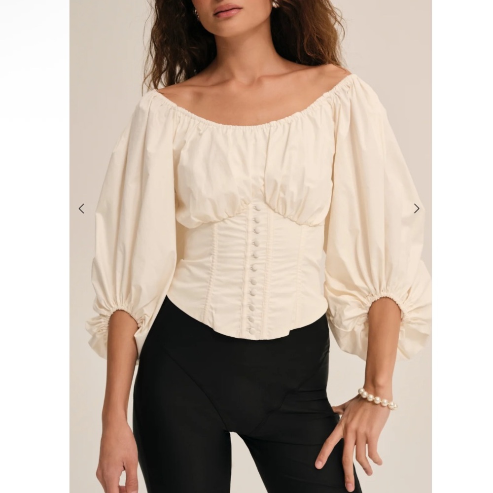 For Love & Lemons Marion Puff Sleeve Romantic Boned Corset Top Ivory Large NEW - Picture 9 of 14